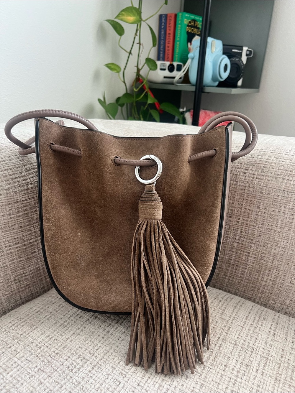 Rebecca Minkoff Brown Suede Drawstring Hobo with Tassel